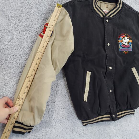 Disney Vintage Bomber Jacket Small Mickey Mouse Black And Tan Coat (No Hood) - Picture 5 of 16